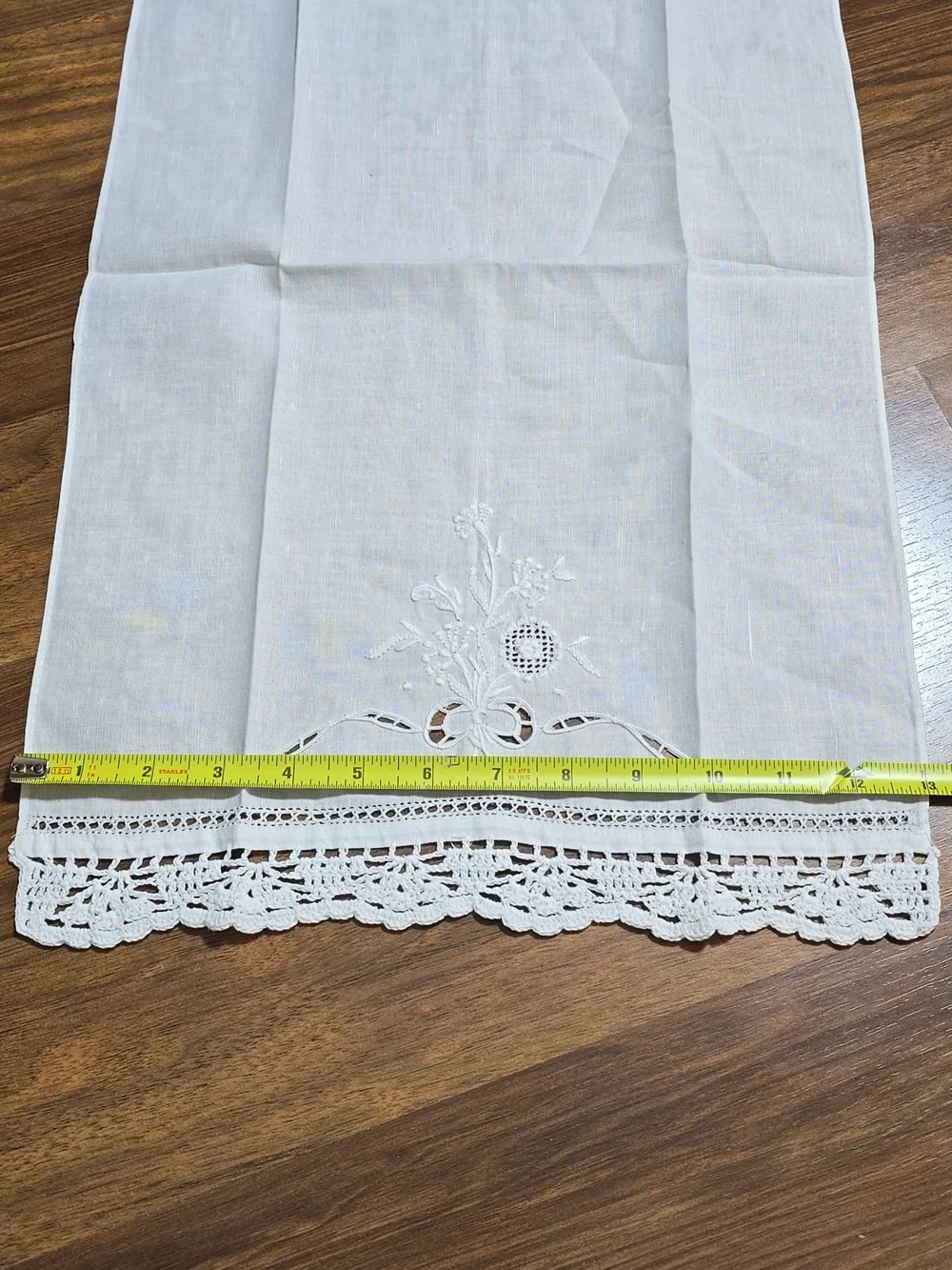 Pair Of Linen Embroidered Crochet Tea Towels
